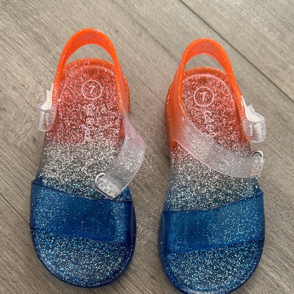 Kids Glitter Sandals - Orange and Blue size 7
